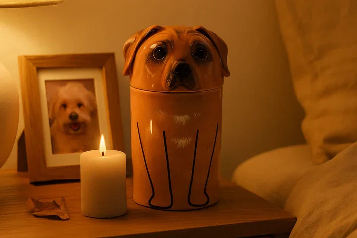 thoughtful pet memorial gift with photo candle and keepsake box
