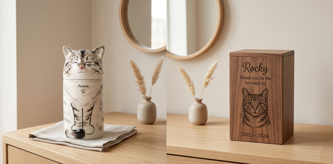personalized ceramic cat urn made from cat photo