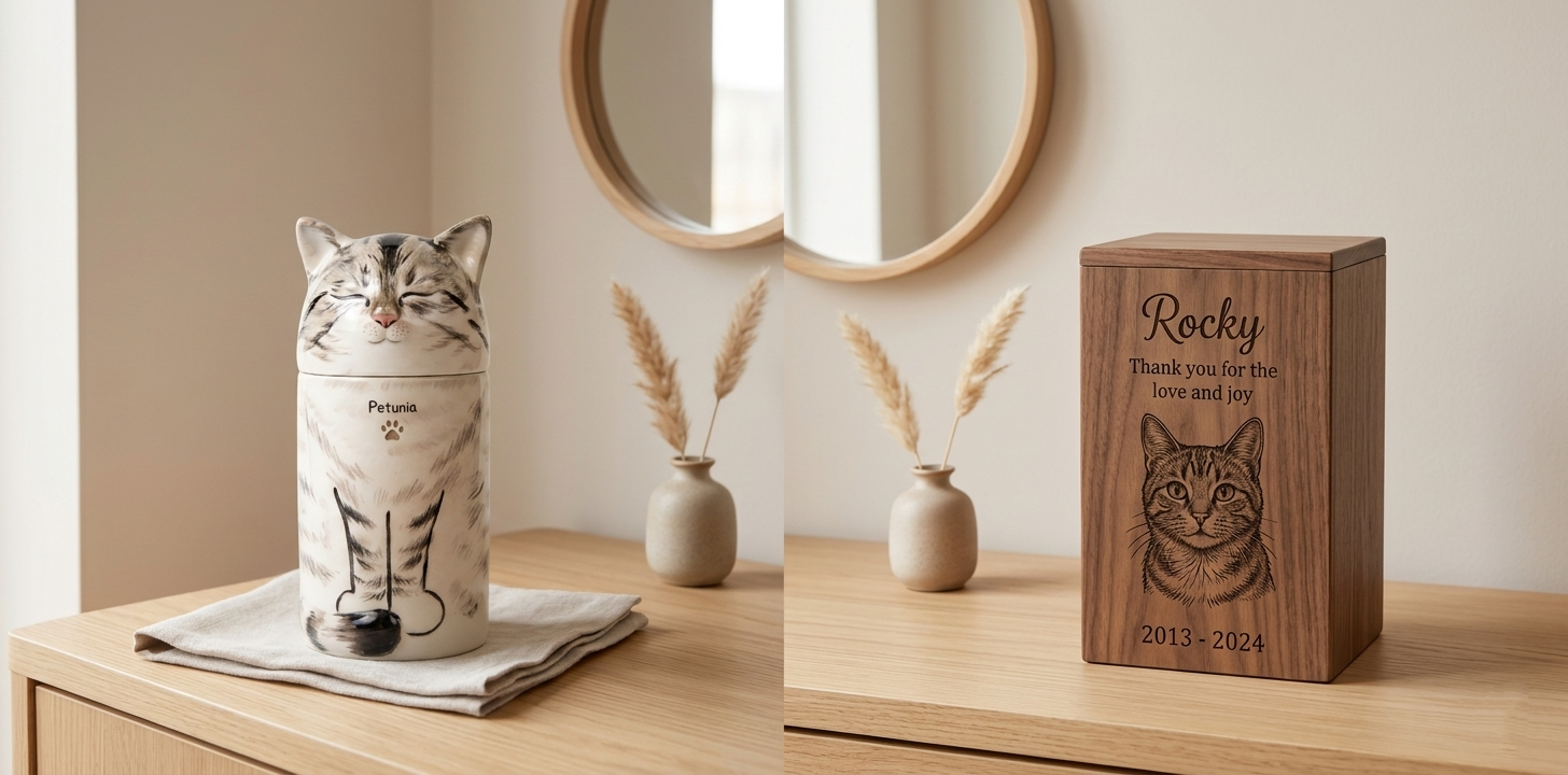 personalized ceramic cat urn made from cat photo