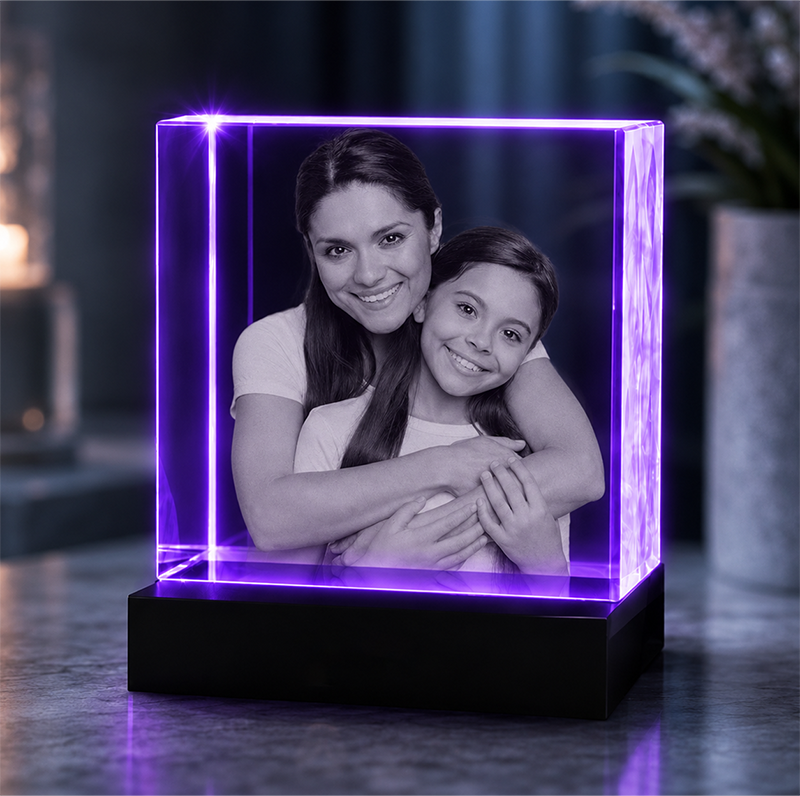 Custom 3D Crystal Photo - Square - Personalized Crystal Gift for Mom - Living Room Decor