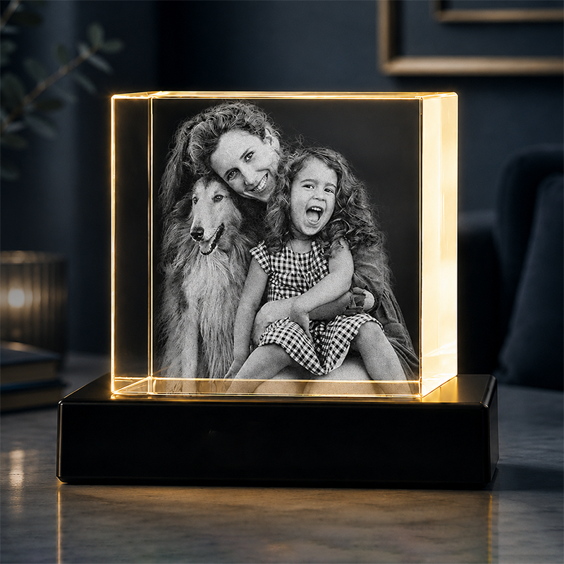 Custom 3D Crystal Photo - Square - Personalized Crystal Gift for Mom - Living Room Decor