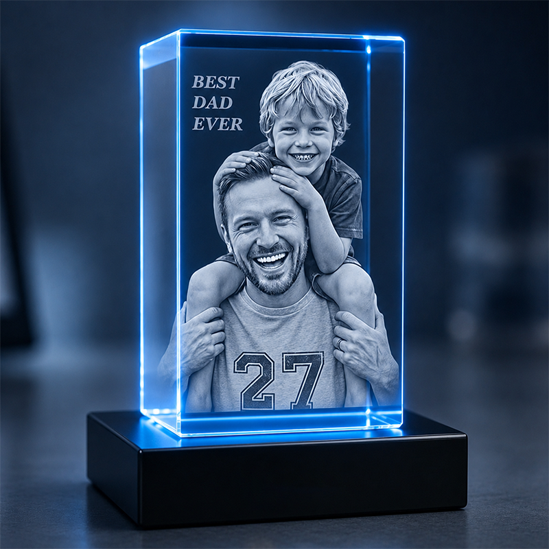 Custom 3D Crystal Photo - Vertical Rectangle - Father's Day Crystal Gift - Living Room Decor