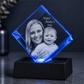 Custom 3D Crystal - Cube - Mother's Day Crystal Gift with LED Base - Living Room Decor