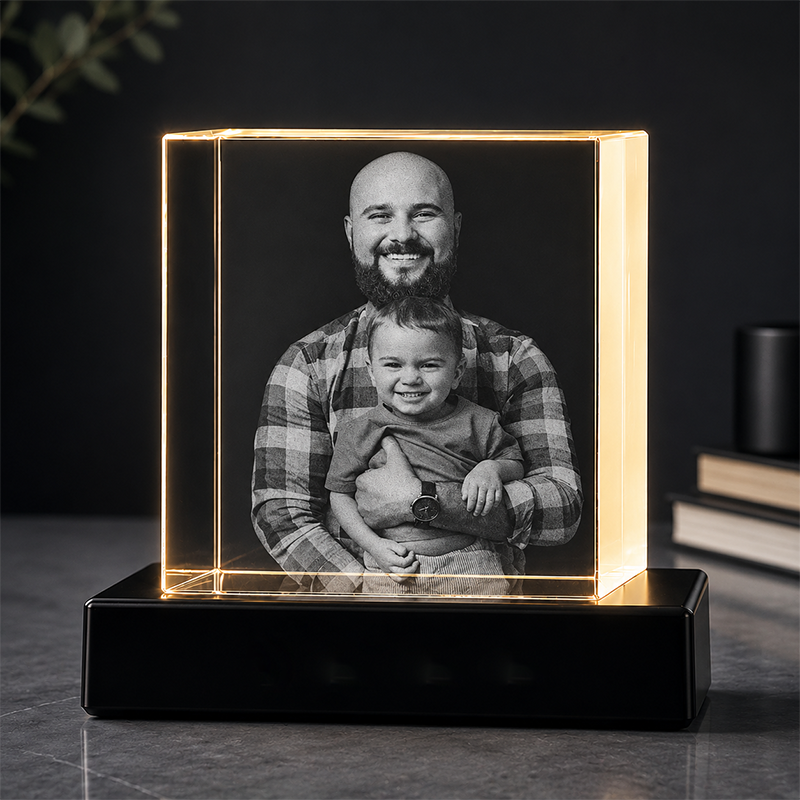 Custom 3D Crystal Photo - Square - Personalized Crystal Gift for Dad - Living Room Decor