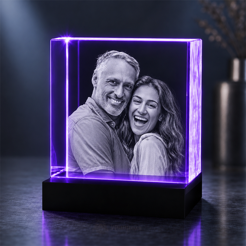 Custom 3D Crystal Photo - Square - Personalized Crystal Gift for Dad - Living Room Decor