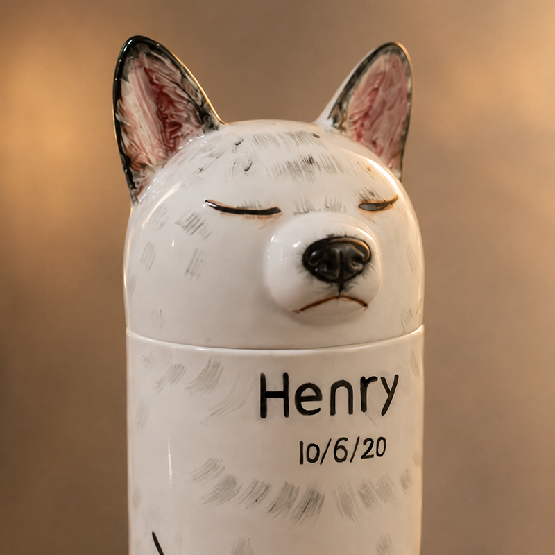 Hand Painted Dog Urn for Ashes Preserve Their Calm Expression and Presence
