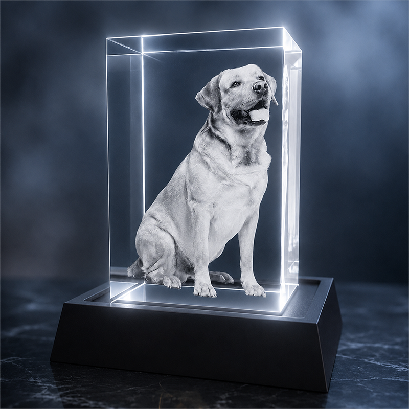 Custom 3D Pet Crystal Photo - Vertical Rectangle - Pet Lover Crystal Gift - Living Room Decor