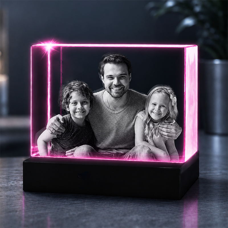 Custom 3D Crystal Photo - Rectangle - Father's Day Family Crystal Gift - Living Room Decor