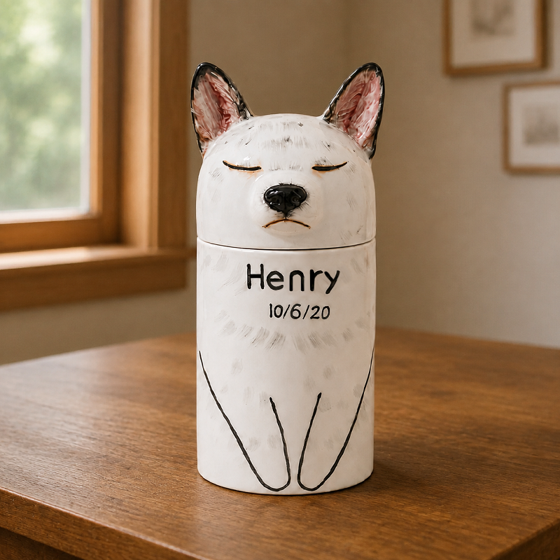 Hand Painted Dog Urn for Ashes Preserve Their Calm Expression and Presence