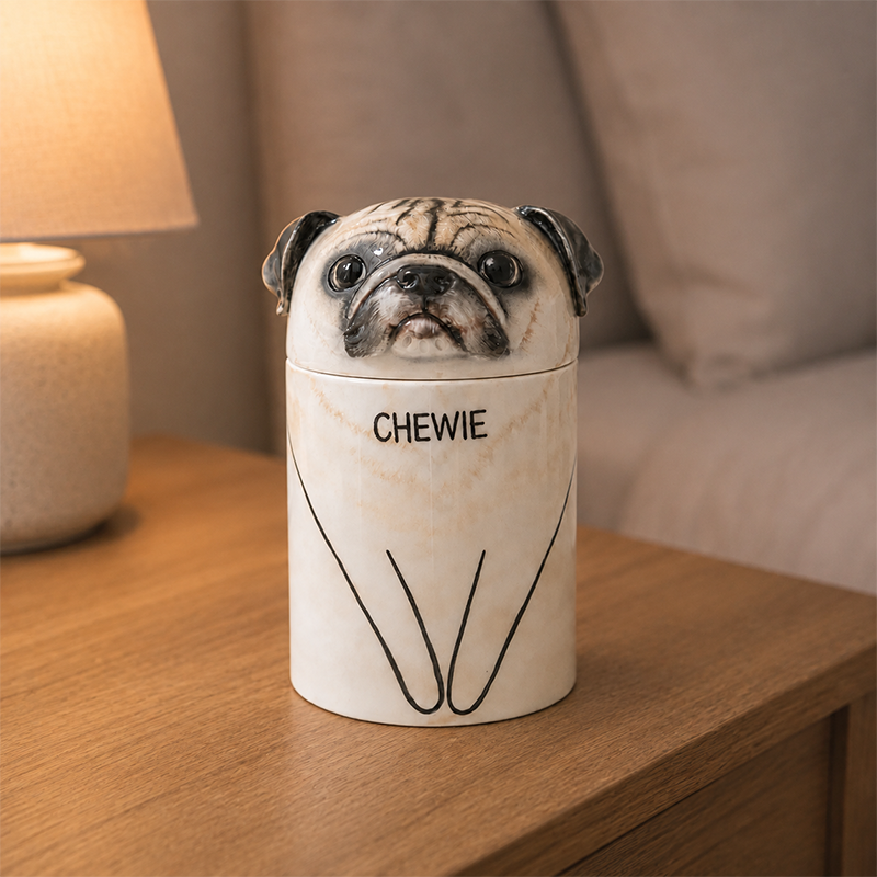 Custom Dog Cremation Urn Hand Painted from Photo Capture Their Distinctive Pug Face