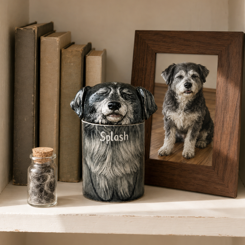 Hand Painted Dog Urn from Photo Preserve the Long Fur Details You Remember