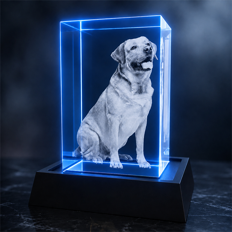 Custom 3D Pet Crystal Photo - Vertical Rectangle - Pet Lover Crystal Gift - Living Room Decor