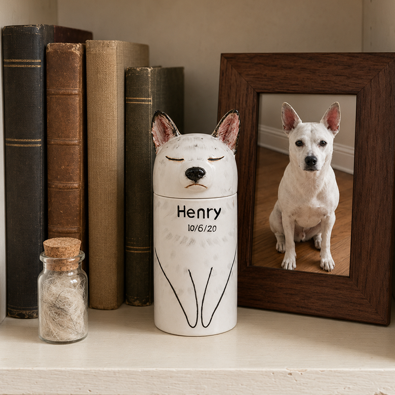 Hand Painted Dog Urn for Ashes Preserve Their Calm Expression and Presence