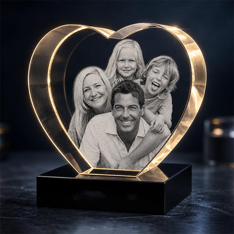 Custom 3D Crystal - Heart- Father's Day Crystal Gift with LED Base - Living Room Decor