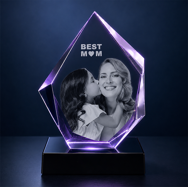 Custom 3D Crystal - Hexagon - Mother's Day Crystal Gift with LED Base - Living Room Decor