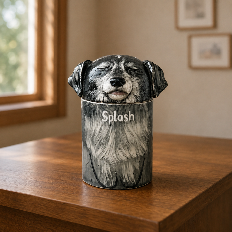 Hand Painted Dog Urn from Photo Preserve the Long Fur Details You Remember