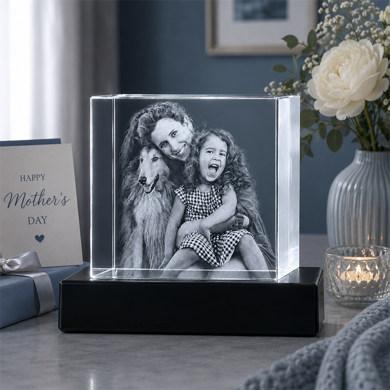 Custom 3D Crystal Photo - Square - Personalized Crystal Gift for Mom - Living Room Decor