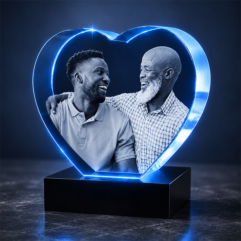 Custom 3D Crystal - Heart- Father's Day Crystal Gift with LED Base - Living Room Decor