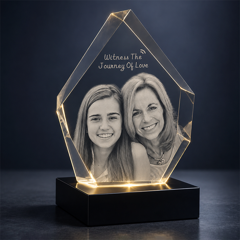 Custom 3D Crystal - Hexagon - Mother's Day Crystal Gift with LED Base - Living Room Decor