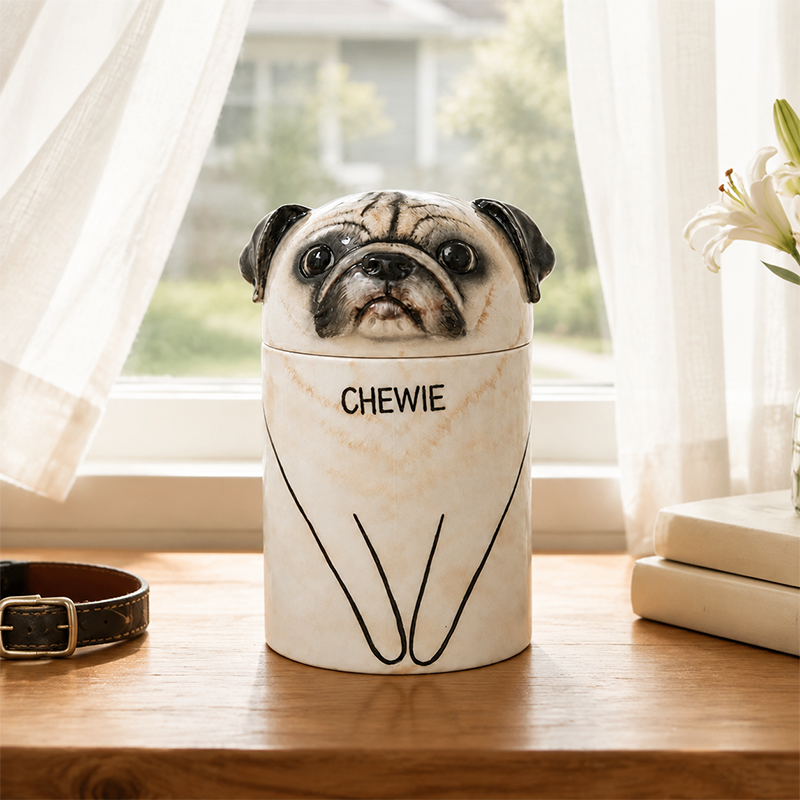 Custom Dog Cremation Urn Hand Painted from Photo Capture Their Distinctive Pug Face