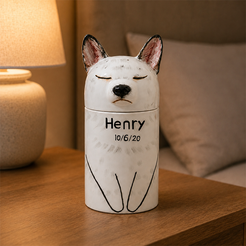 Hand Painted Dog Urn for Ashes Preserve Their Calm Expression and Presence