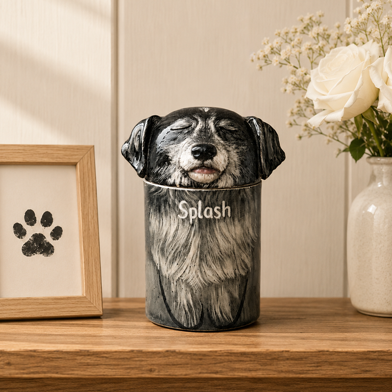Hand Painted Dog Urn from Photo Preserve the Long Fur Details You Remember