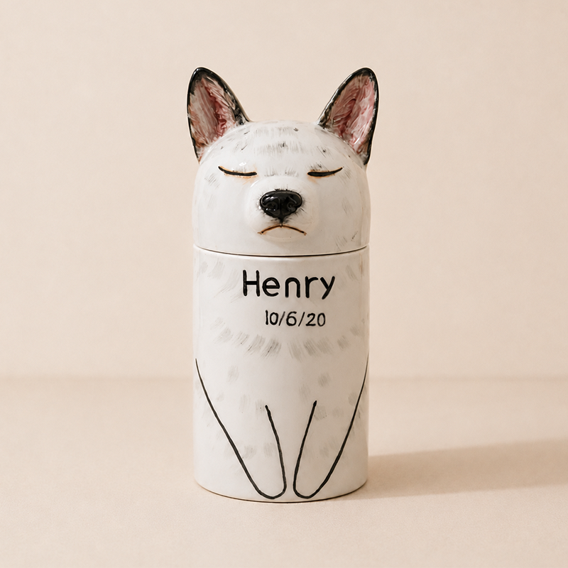 Hand Painted Dog Urn for Ashes Preserve Their Calm Expression and Presence
