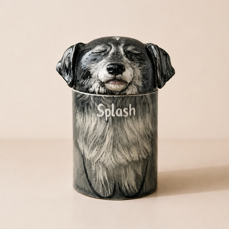 Hand Painted Dog Urn from Photo Preserve the Long Fur Details You Remember