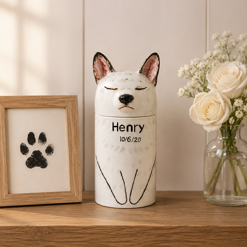 Hand Painted Dog Urn for Ashes Preserve Their Calm Expression and Presence