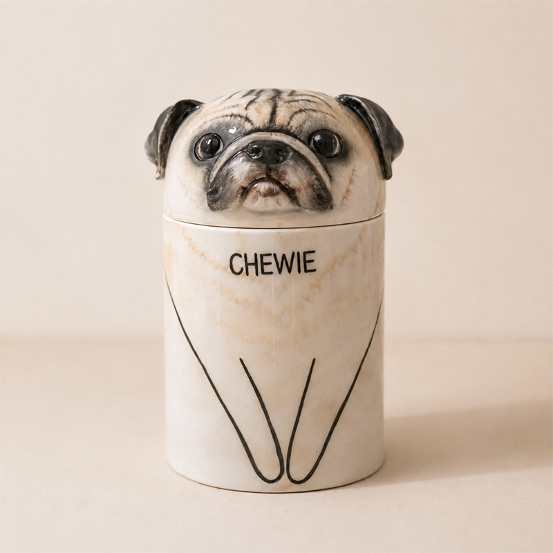Custom Dog Cremation Urn Hand Painted from Photo Capture Their Distinctive Pug Face