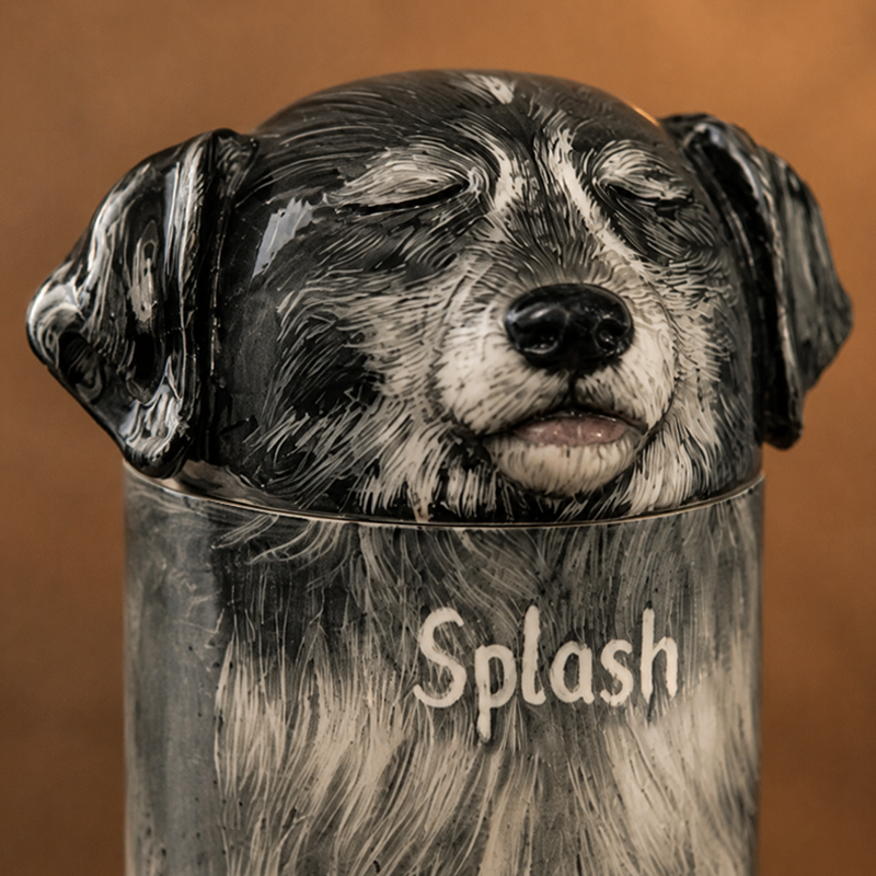 Hand Painted Dog Urn from Photo Preserve the Long Fur Details You Remember