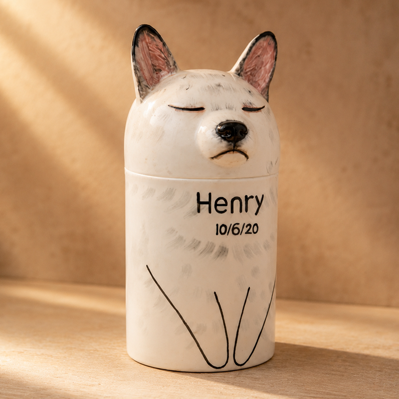 Hand Painted Dog Urn for Ashes Preserve Their Calm Expression and Presence