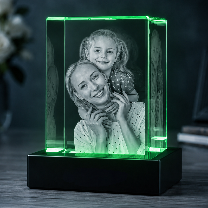 Custom 3D Crystal Photo - Vertical Rectangle - Mother's Day Crystal Gift - Living Room Decor