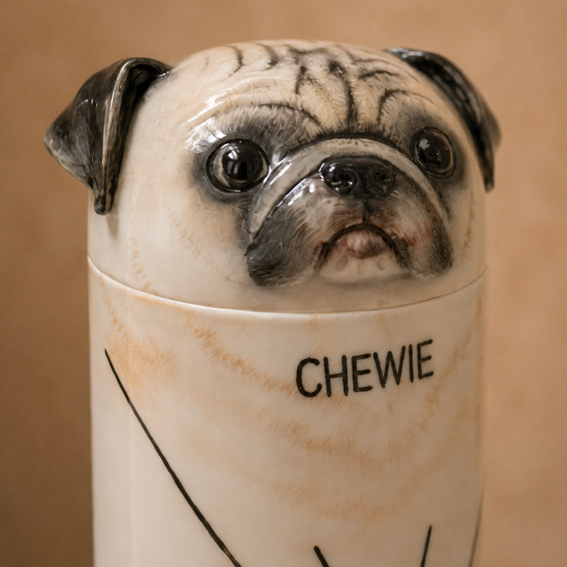 Custom Dog Cremation Urn Hand Painted from Photo Capture Their Distinctive Pug Face