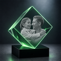 Custom 3D Crystal - Cube - Father's Day Crystal Gift with LED Base - Living Room Decor