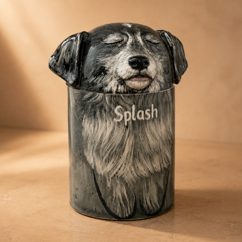 Hand Painted Dog Urn from Photo Preserve the Long Fur Details You Remember