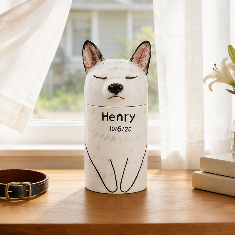 Hand Painted Dog Urn for Ashes Preserve Their Calm Expression and Presence