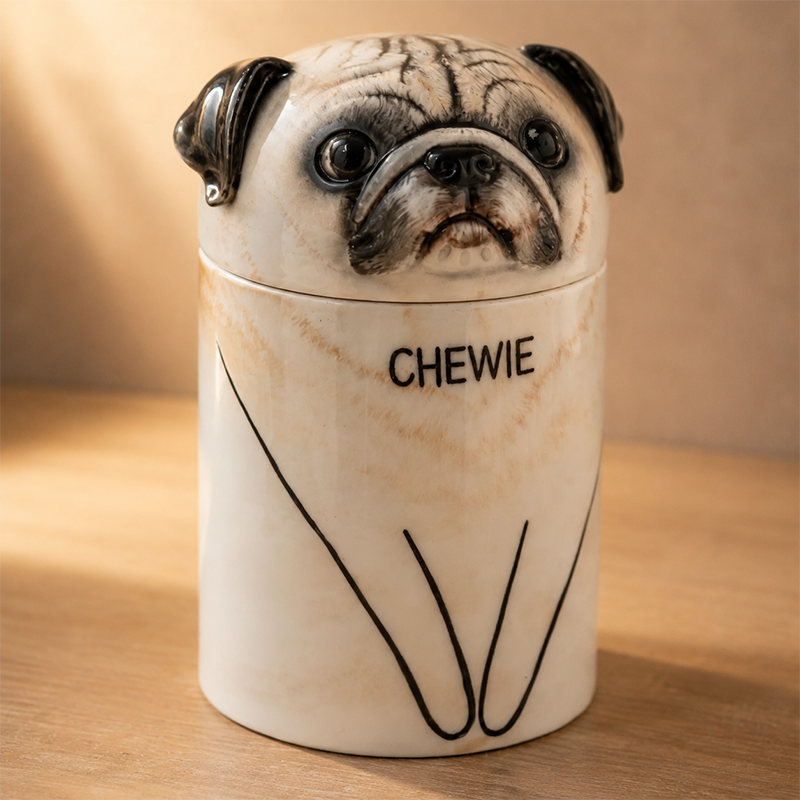 Custom Dog Cremation Urn Hand Painted from Photo Capture Their Distinctive Pug Face