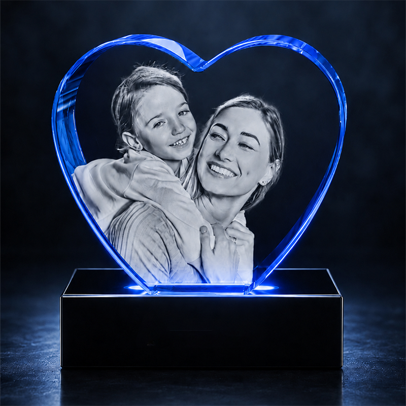 Custom 3D Crystal Photo - Heart - Personalized Crystal Gift for Mom - Living Room Decor