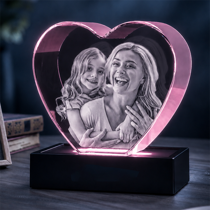 Custom 3D Crystal Photo - Heart - Personalized Crystal Gift for Mom - Living Room Decor
