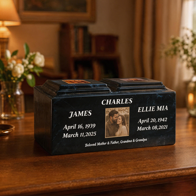 Companion Urn for Human Ashes with Dual Photos to Keep Two Loved Ones Close in One Personal Memorial Box