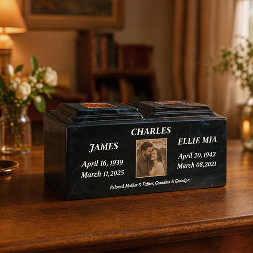 Companion Urn for Human Ashes with Dual Photos to Keep Two Loved Ones Close in One Personal Memorial Box