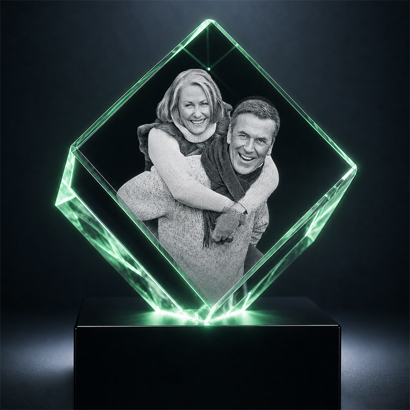 Custom 3D Crystal Photo - Cube - Romantic Valentine's Crystal Gift - Living Room Decor