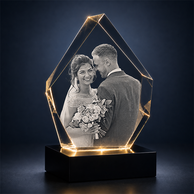 Custom 3D Crystal Photo - Hexagon - Personalized Wedding Crystal Gift - Living Room Decor