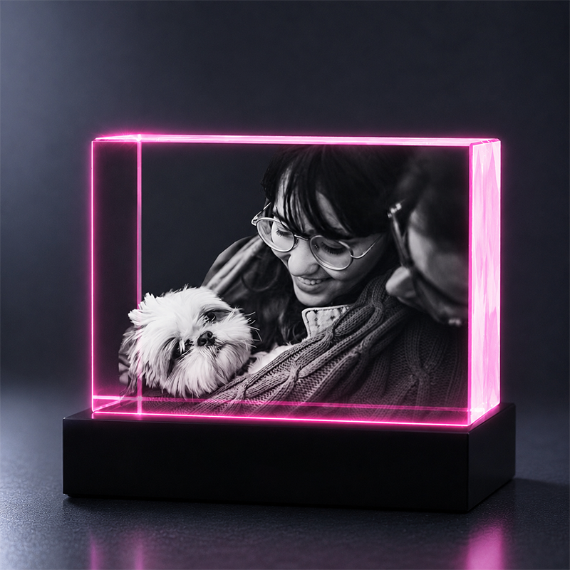 Custom 3D Crystal - Rectangle - Dog Crystal Gift with LED Base-Living Room Decor