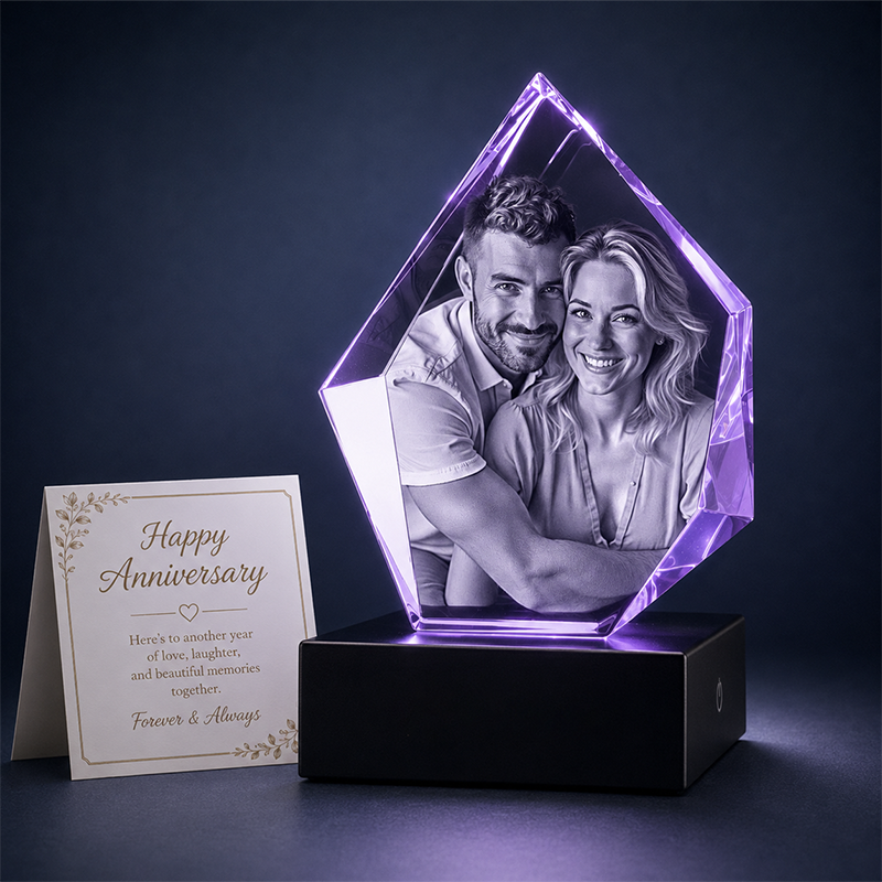 Custom 3D Crystal Photo - Hexagon - Romantic Crystal Gift - Living Room Decor