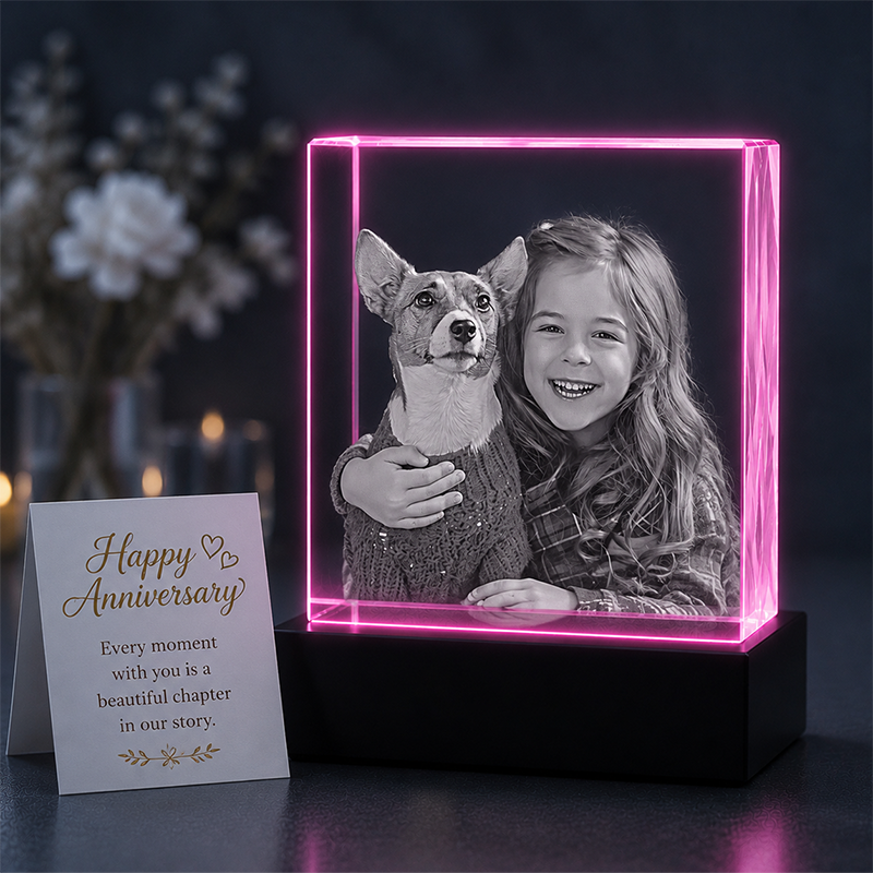 Custom 3D Crystal Photo - Square - Couple Anniversary Crystal Gift - Living Room Decor
