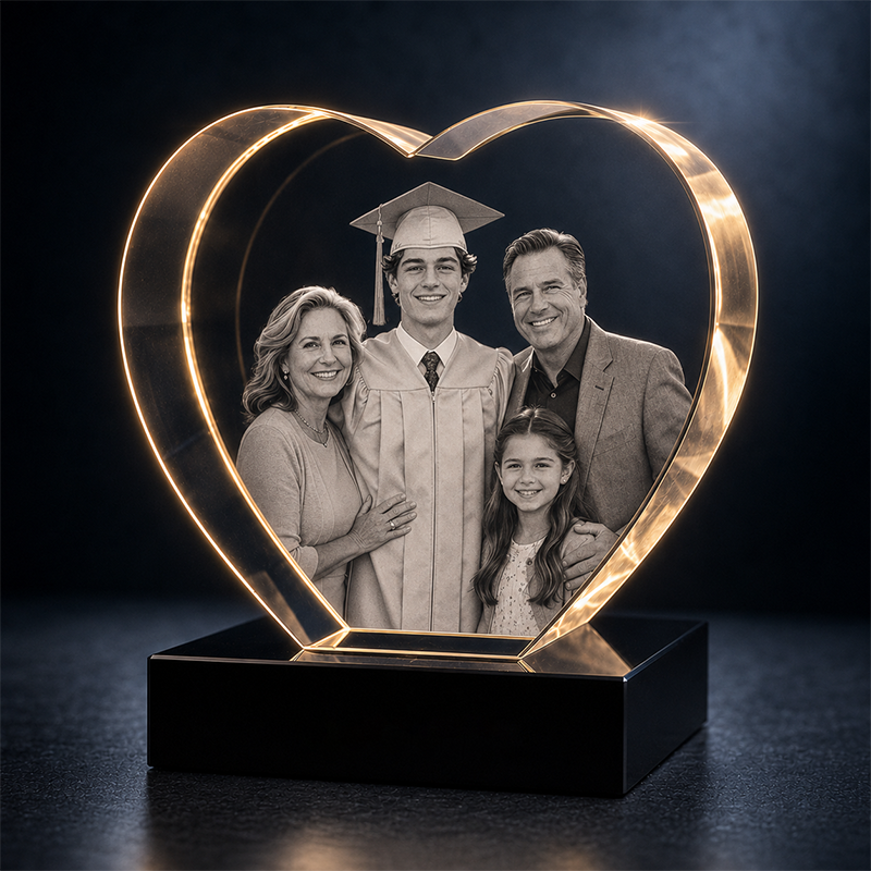 Custom 3D Crystal Photo - Heart - Personalized Graduation Crystal Gift - Living Room Decor