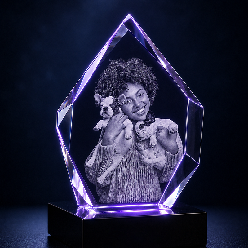 Custom 3D Crystal - Hexagon - Pet Crystal Gift with LED Base - Living Room Decor