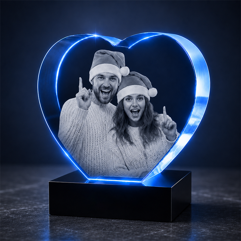 Custom 3D Crystal Photo - Heart - Christmas Crystal Gift - Living Room Decor